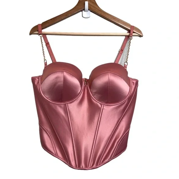 Honey Birdette Womens Size 38DD Lauren Dusty Rose Bustier NEW Satin Gold Chain